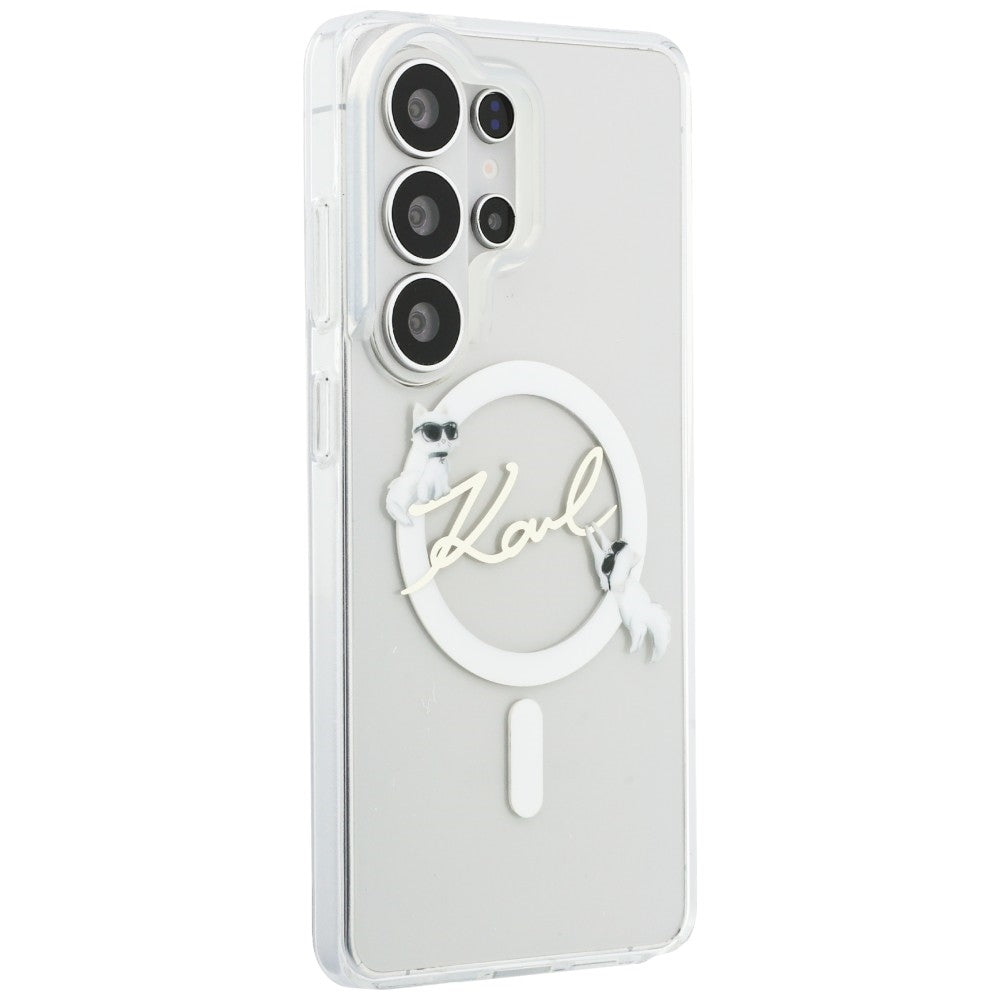 Husa MagSafe pentru Samsung Galaxy S26 Ultra S948, Karl Lagerfeld, IML Choupette Karl Script Logo, Alba