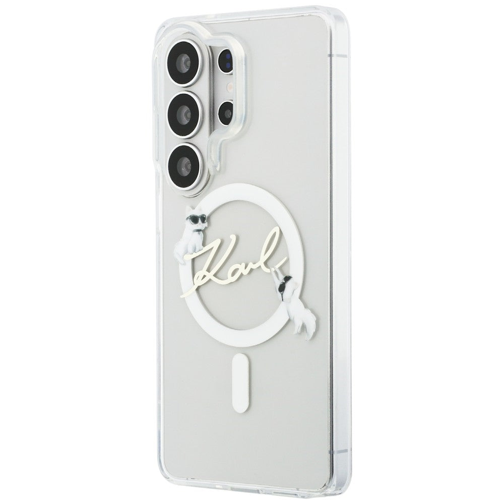 Husa MagSafe pentru Samsung Galaxy S26 Ultra S948, Karl Lagerfeld, IML Choupette Karl Script Logo, Alba