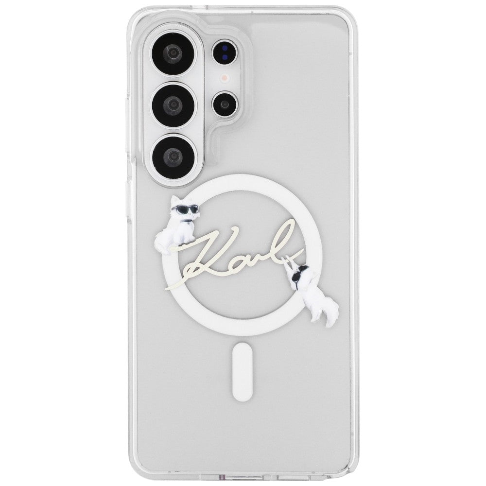 Husa MagSafe pentru Samsung Galaxy S26 Ultra S948, Karl Lagerfeld, IML Choupette Karl Script Logo, Alba