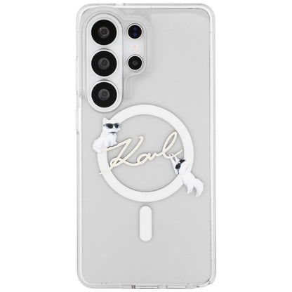 Husa MagSafe pentru Samsung Galaxy S26 Ultra S948, Karl Lagerfeld, IML Choupette Karl Script Logo, Alba