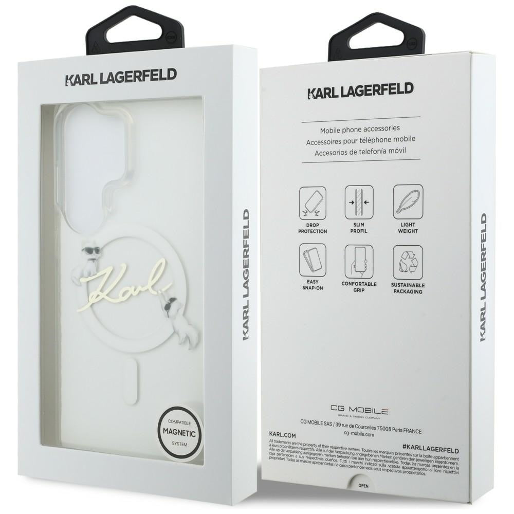 Husa MagSafe pentru Samsung Galaxy S26 Ultra S948, Karl Lagerfeld, IML Choupette Karl Script Logo, Alba