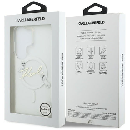 Husa MagSafe pentru Samsung Galaxy S26 Ultra S948, Karl Lagerfeld, IML Choupette Karl Script Logo, Alba