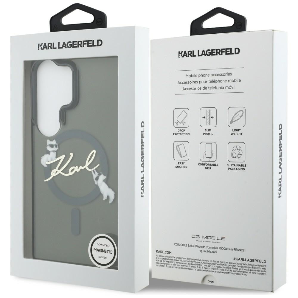 Husa MagSafe pentru Samsung Galaxy S26 Ultra S948, Karl Lagerfeld, IML Choupette Karl Script Logo, Neagra