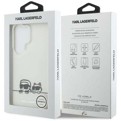 Husa MagSafe pentru Samsung Galaxy S26 Ultra S948, Karl Lagerfeld, IML Karl & Choupette Peekaboo Logo, Alba