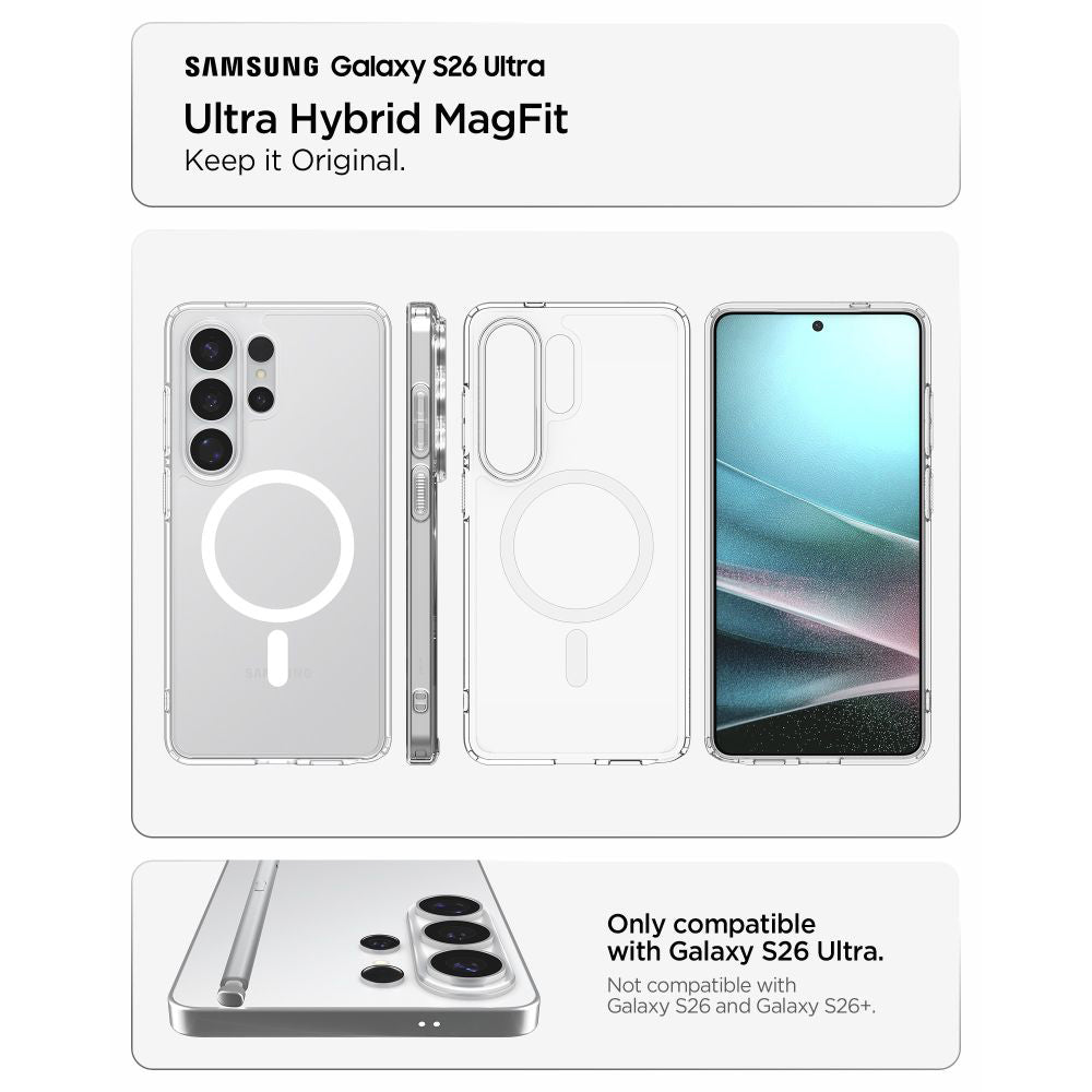 Husa MagSafe pentru Samsung Galaxy S26 Ultra S948, Spigen, Ultra Hybrid, Transparenta Alba ACS10679