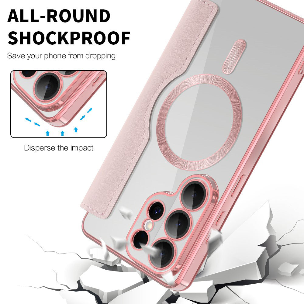 Husa MagSafe pentru Samsung Galaxy S26 Ultra, Techsuit, SmartMag Book, Roz