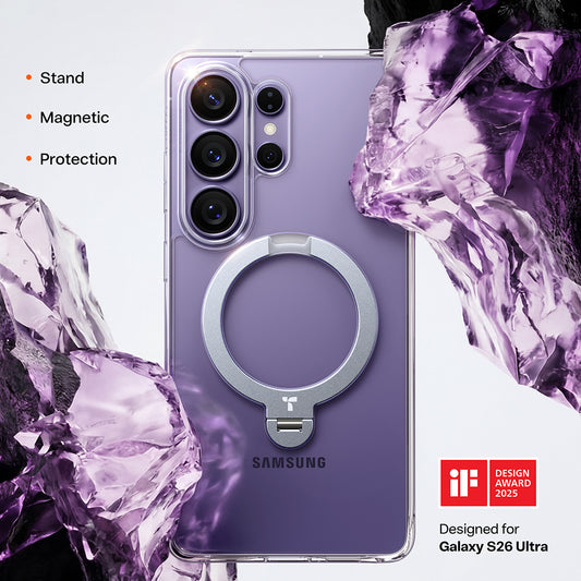 Husa MagSafe pentru Samsung Galaxy S26 Ultra, Torras, Ostand Spin, Transparenta