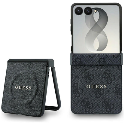 Husa MagSafe pentru Samsung Galaxy Z Flip8 F776, Guess, 4G Leather Classic, Neagra