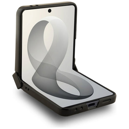 Husa MagSafe pentru Samsung Galaxy Z Flip8 F776, Guess, Ring Stand Grained Classic Logo, Bej