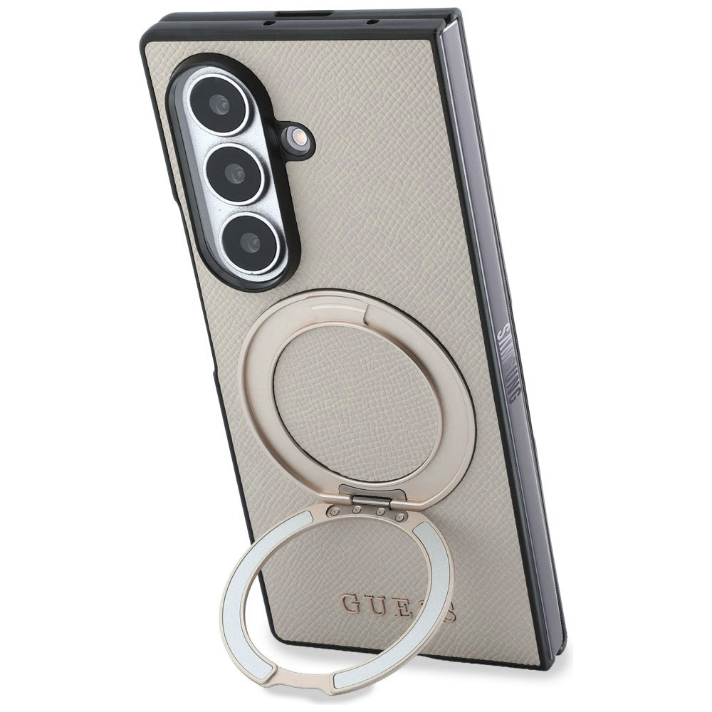 Husa MagSafe pentru Samsung Galaxy Z Fold8 Ultra F976, Guess, Ring Stand Grained Classic Logo, Bej