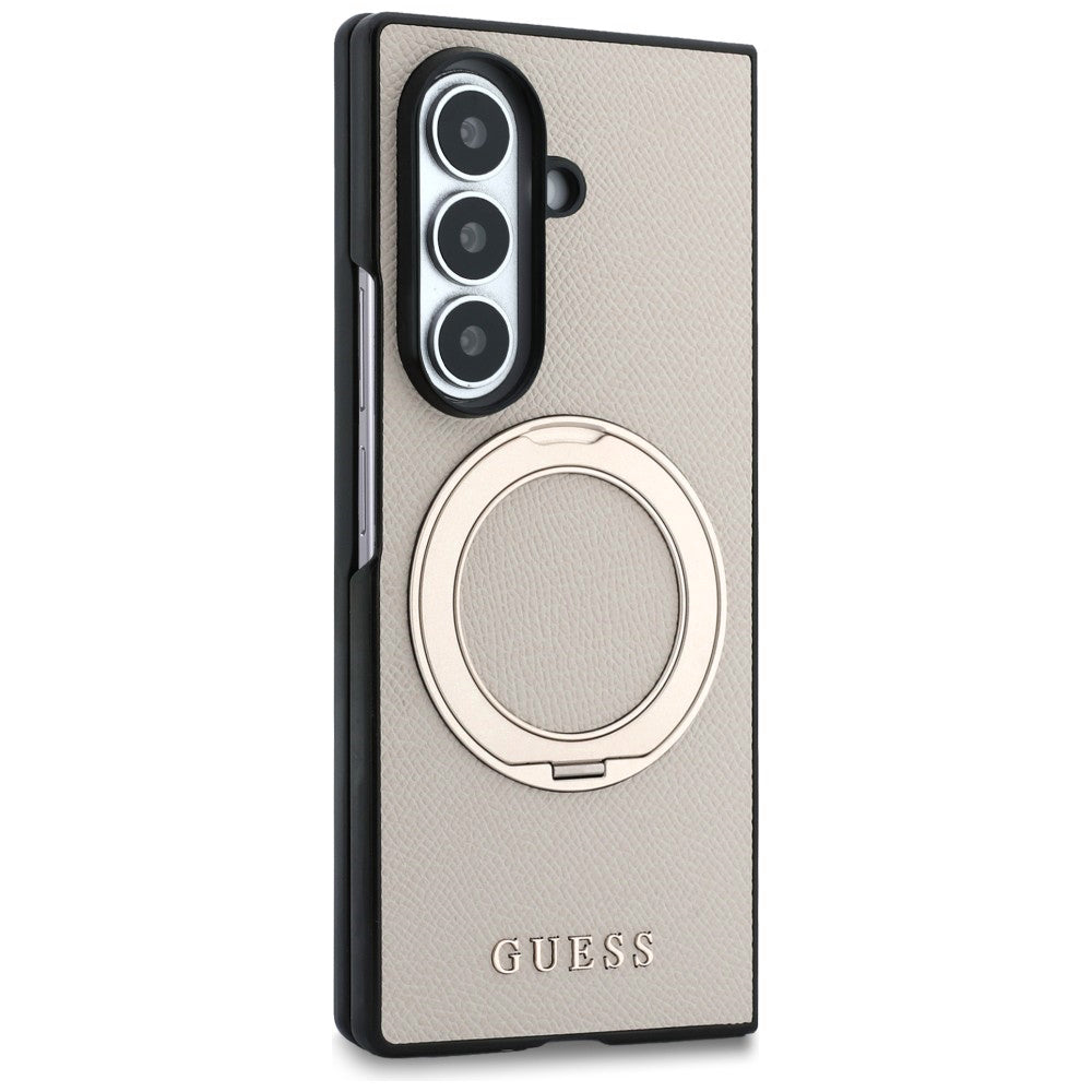 Husa MagSafe pentru Samsung Galaxy Z Fold8 Ultra F976, Guess, Ring Stand Grained Classic Logo, Bej