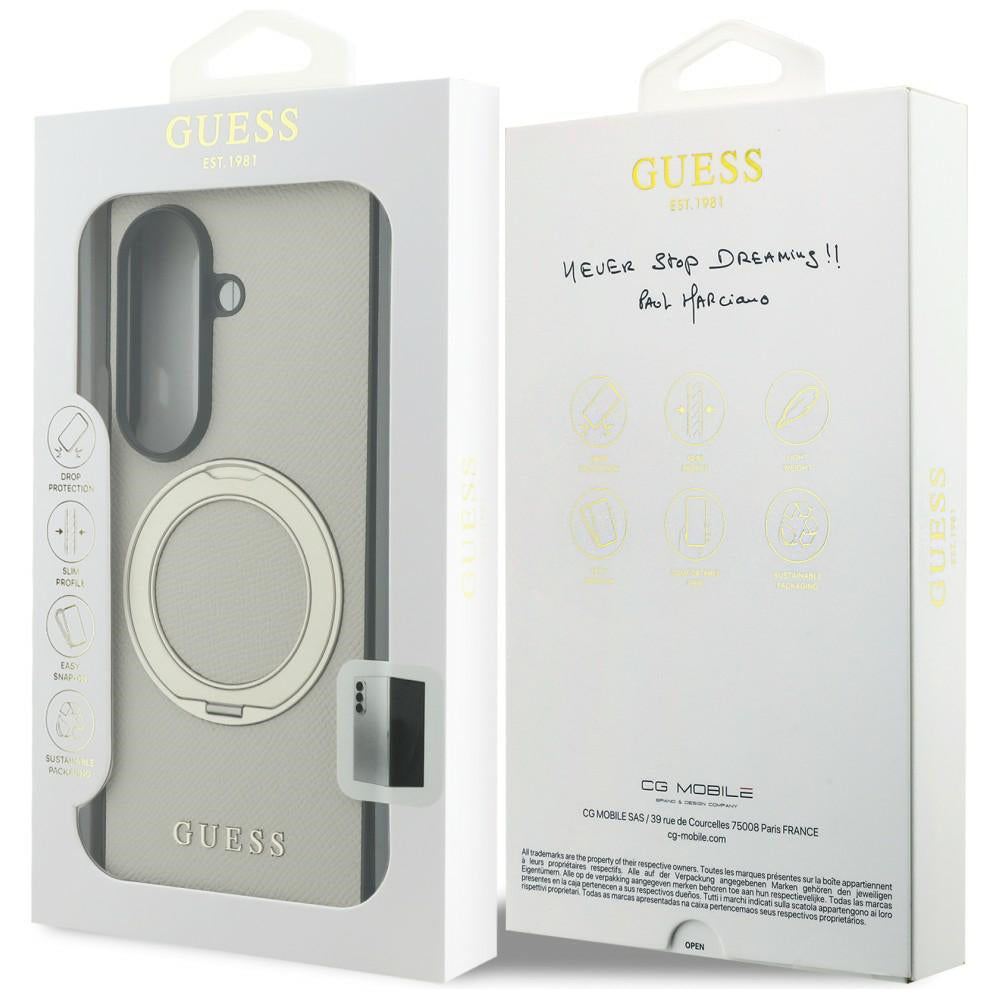 Husa MagSafe pentru Samsung Galaxy Z Fold8 Ultra F976, Guess, Ring Stand Grained Classic Logo, Bej