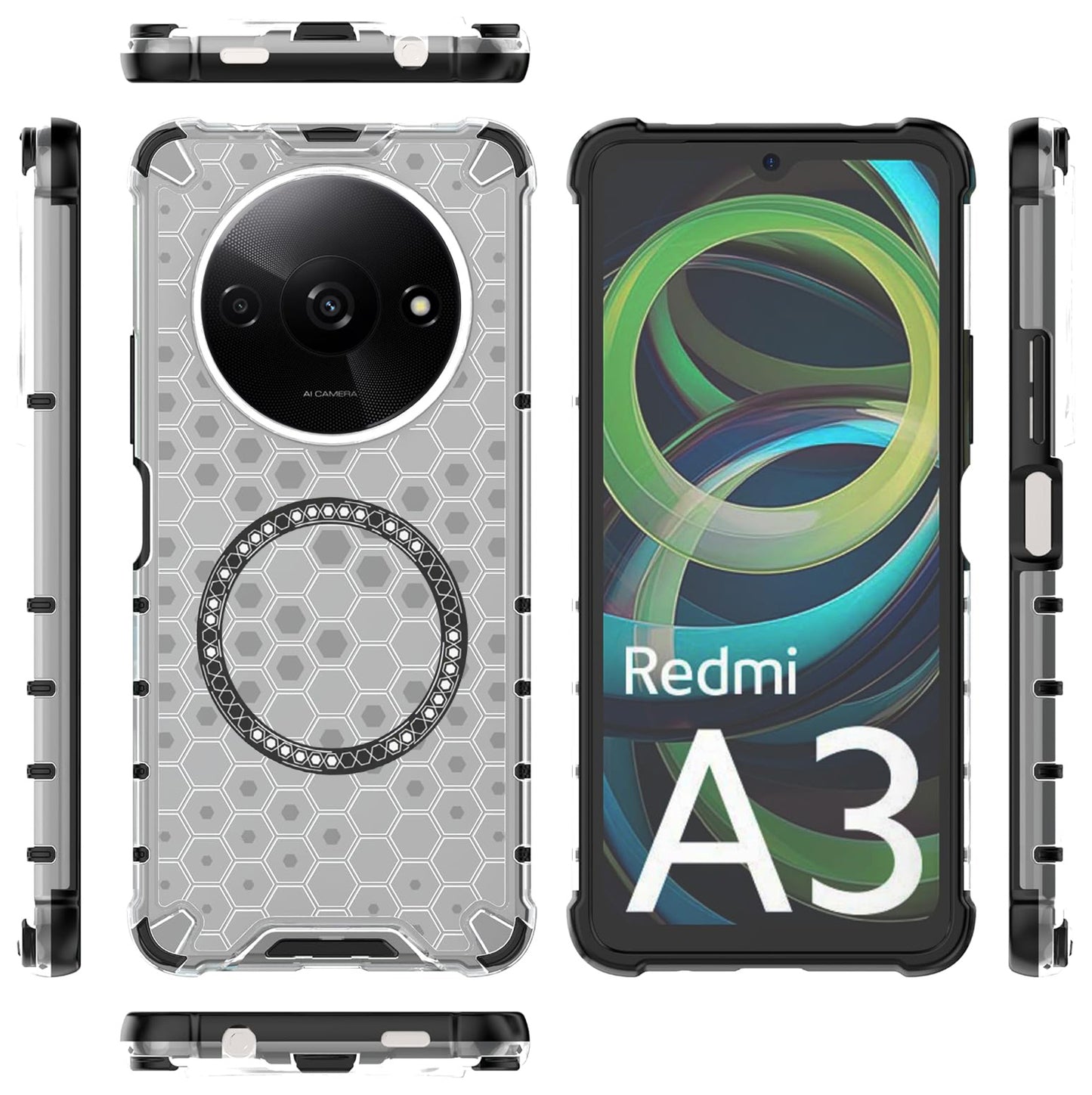 Husa MagSafe pentru Xiaomi Redmi A3x / A3, Techsuit, HoneyComb Shield, Alba
