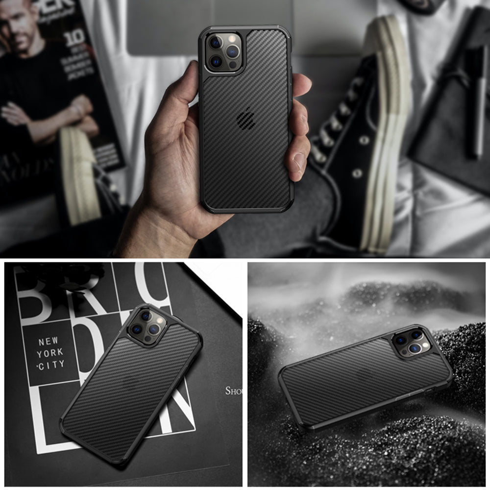 Husa pentru Apple iPhone 12 / 12 Pro, Techsuit, CarbonFuse, Neagra