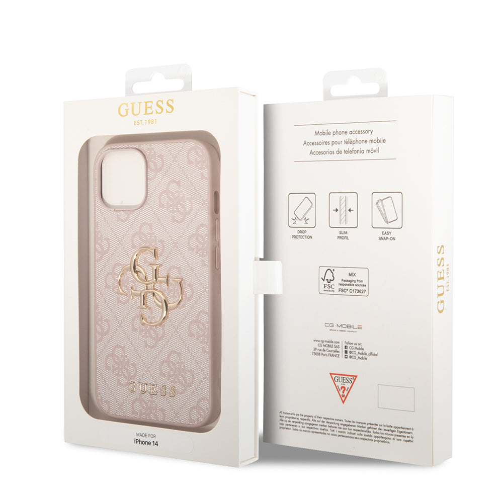 Husa pentru Apple iPhone 14, Guess, 4G Metal Logo, Roz