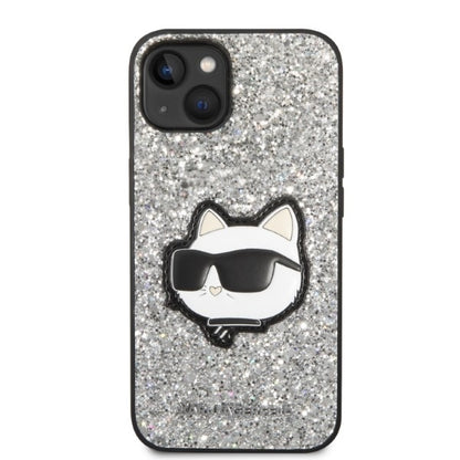 Husa pentru Apple iPhone 14, Karl Lagerfeld, Glitter Choupette Patch, Argintie
