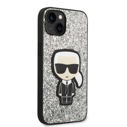 Husa pentru Apple iPhone 14, Karl Lagerfeld, Glitter Flakes Ikonik Karl, Argintie