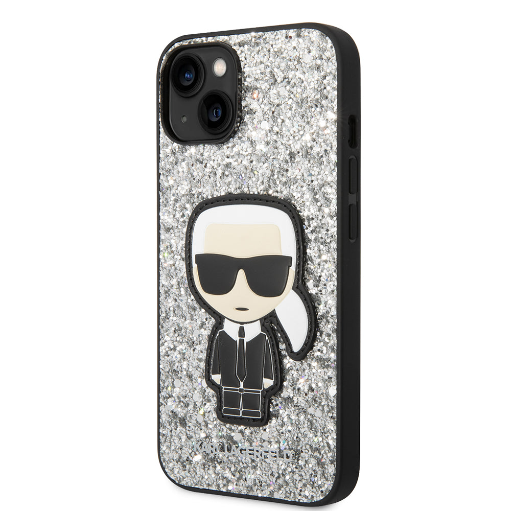 Husa pentru Apple iPhone 14, Karl Lagerfeld, Glitter Flakes Ikonik Karl, Argintie