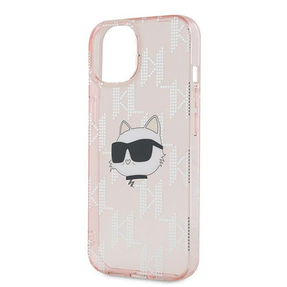Husa pentru Apple iPhone 14, Karl Lagerfeld, IML Luxury Monogram Choupette's Head, Roz