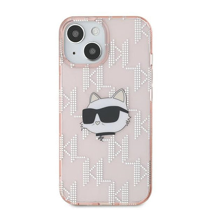 Husa pentru Apple iPhone 14, Karl Lagerfeld, IML Luxury Monogram Choupette's Head, Roz
