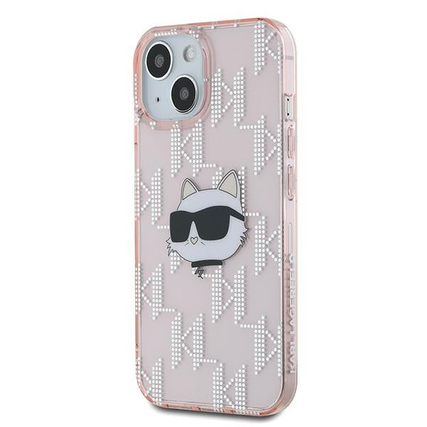 Husa pentru Apple iPhone 14, Karl Lagerfeld, IML Luxury Monogram Choupette's Head, Roz