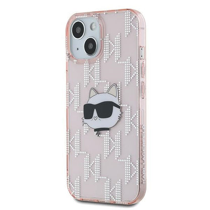 Husa pentru Apple iPhone 14, Karl Lagerfeld, IML Luxury Monogram Choupette's Head, Roz