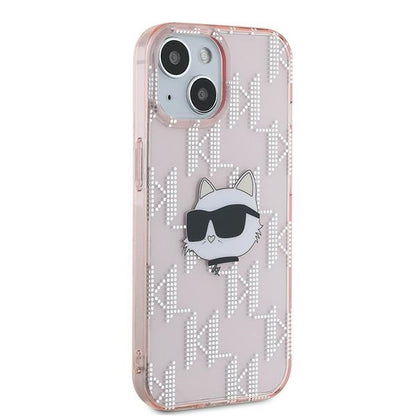 Husa pentru Apple iPhone 14, Karl Lagerfeld, IML Luxury Monogram Choupette's Head, Roz