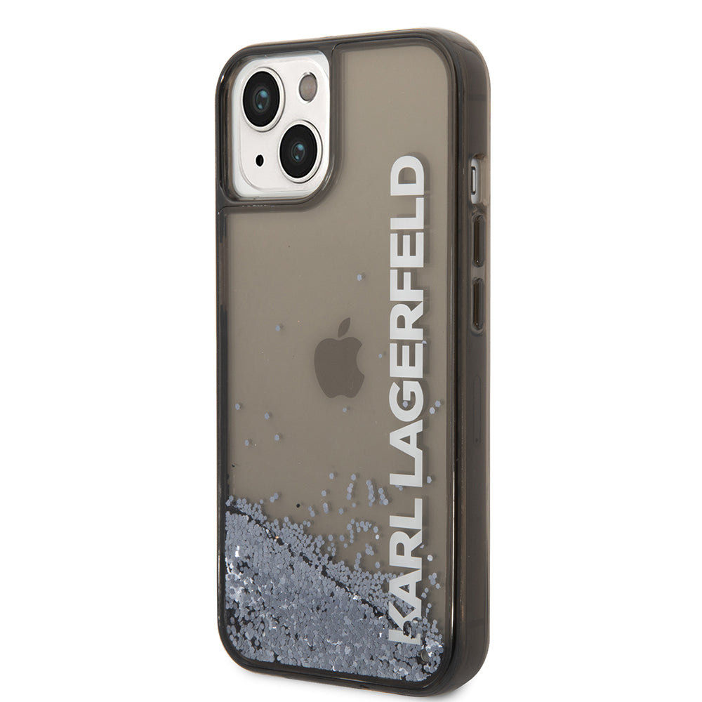 Husa pentru Apple iPhone 14, Karl Lagerfeld, Liquid Glitter KL Logo, Neagra