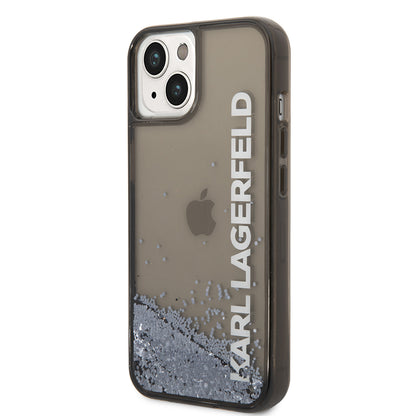 Husa pentru Apple iPhone 14, Karl Lagerfeld, Liquid Glitter KL Logo, Neagra