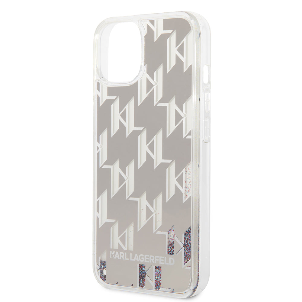 Husa pentru Apple iPhone 14, Karl Lagerfeld, Liquid Glitter Monogram, Argintie