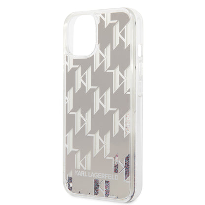 Husa pentru Apple iPhone 14, Karl Lagerfeld, Liquid Glitter Monogram, Argintie