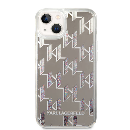 Husa pentru Apple iPhone 14, Karl Lagerfeld, Liquid Glitter Monogram, Argintie