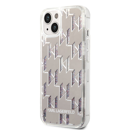 Husa pentru Apple iPhone 14, Karl Lagerfeld, Liquid Glitter Monogram, Argintie