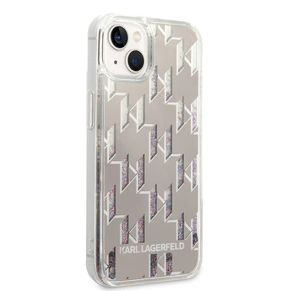 Husa pentru Apple iPhone 14, Karl Lagerfeld, Liquid Glitter Monogram, Argintie