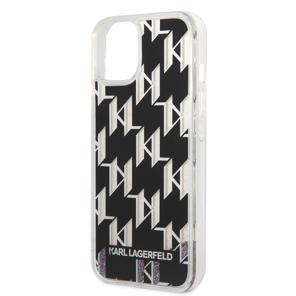 Husa pentru Apple iPhone 14, Karl Lagerfeld, Liquid Glitter Monogram, Neagra
