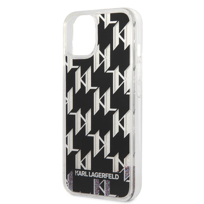Husa pentru Apple iPhone 14, Karl Lagerfeld, Liquid Glitter Monogram, Neagra