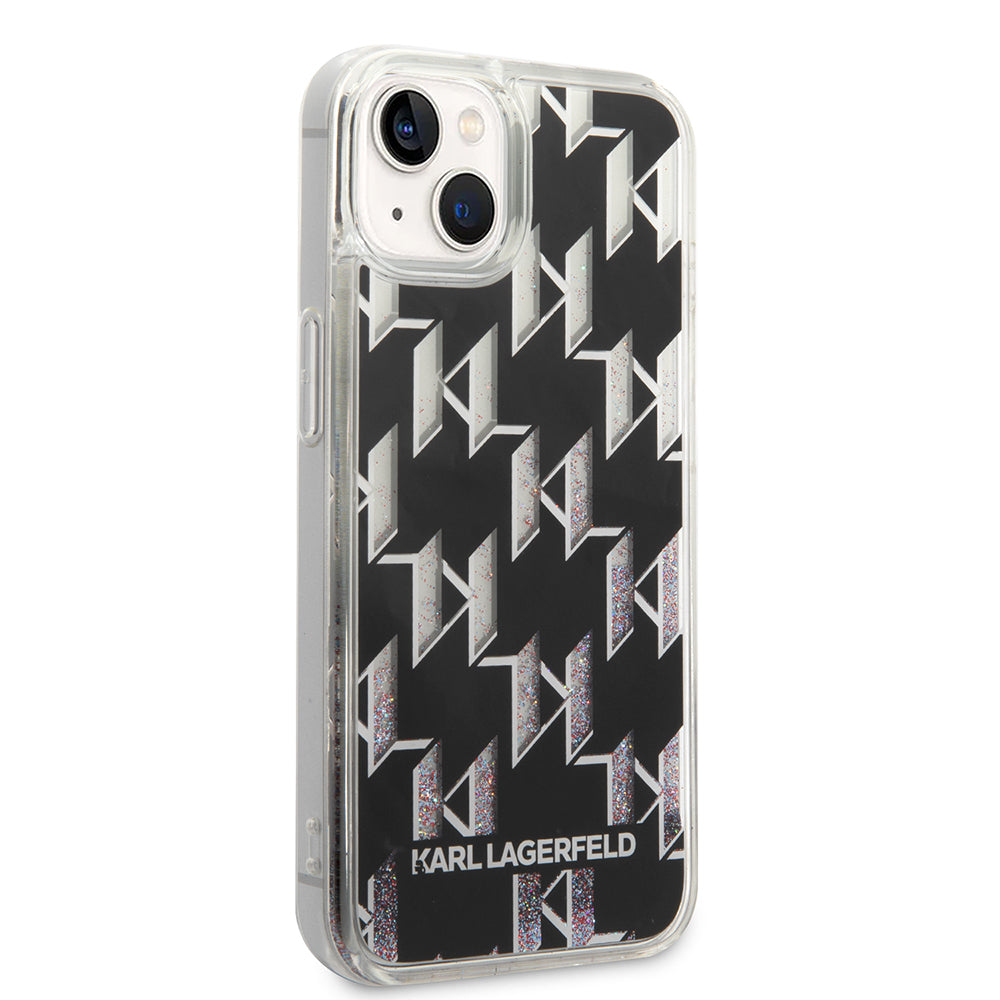 Husa pentru Apple iPhone 14, Karl Lagerfeld, Liquid Glitter Monogram, Neagra