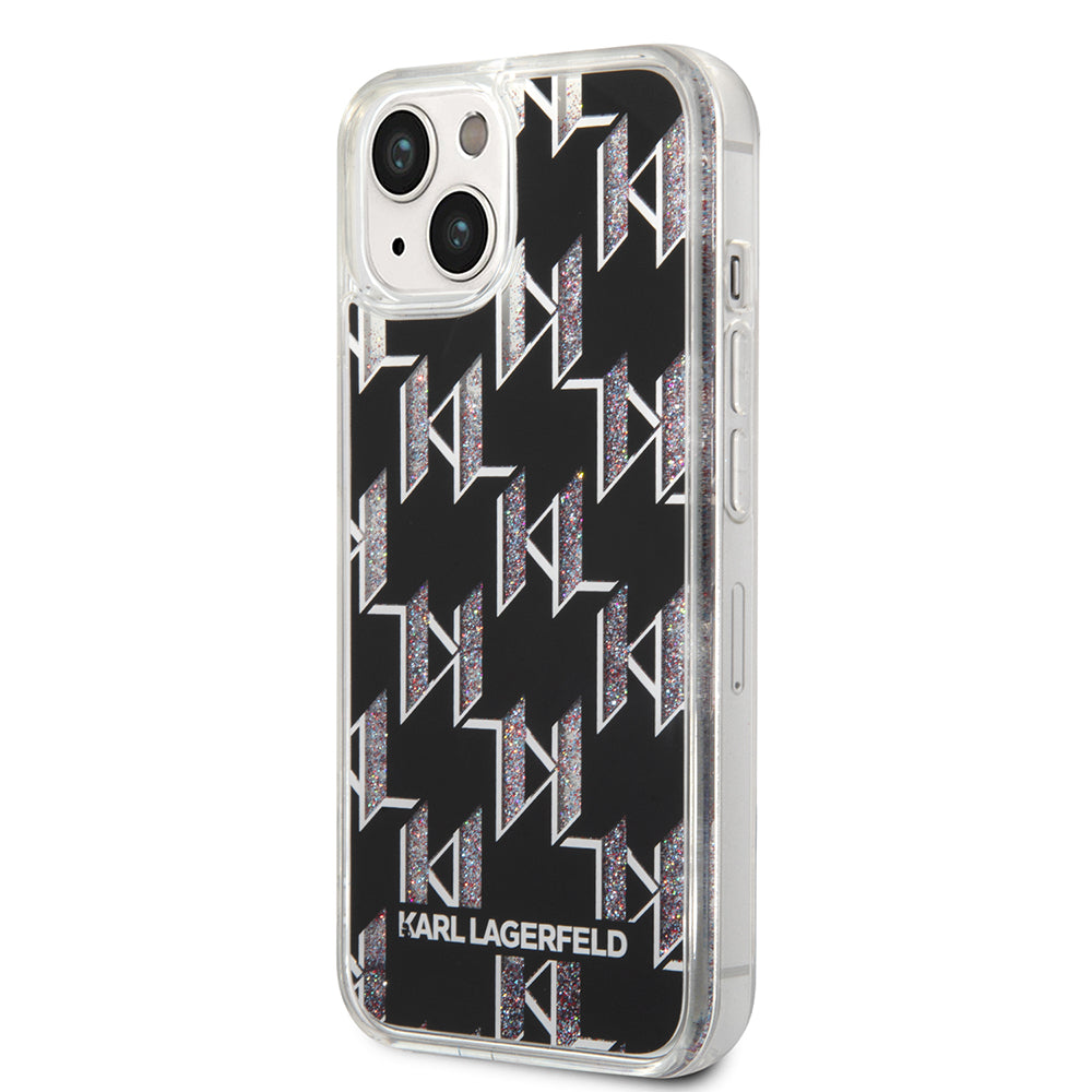 Husa pentru Apple iPhone 14, Karl Lagerfeld, Liquid Glitter Monogram, Neagra