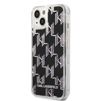 Husa pentru Apple iPhone 14, Karl Lagerfeld, Liquid Glitter Monogram, Neagra