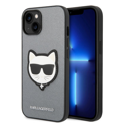 Husa pentru Apple iPhone 14, Karl Lagerfeld, Saffiano Choupette's Head, Argintie