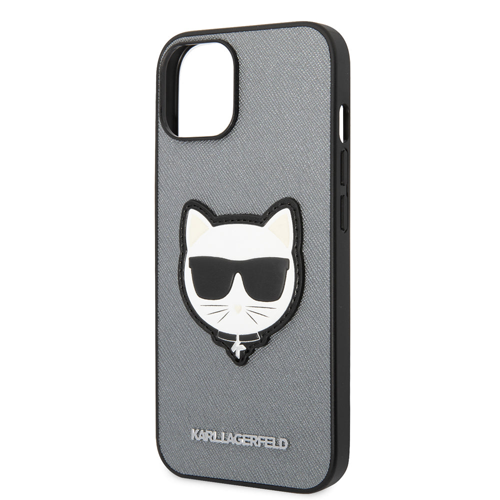 Husa pentru Apple iPhone 14, Karl Lagerfeld, Saffiano Choupette's Head, Argintie
