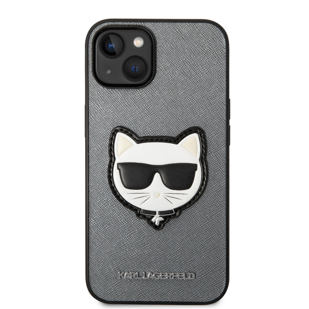 Husa pentru Apple iPhone 14, Karl Lagerfeld, Saffiano Choupette's Head, Argintie