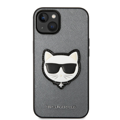 Husa pentru Apple iPhone 14, Karl Lagerfeld, Saffiano Choupette's Head, Argintie