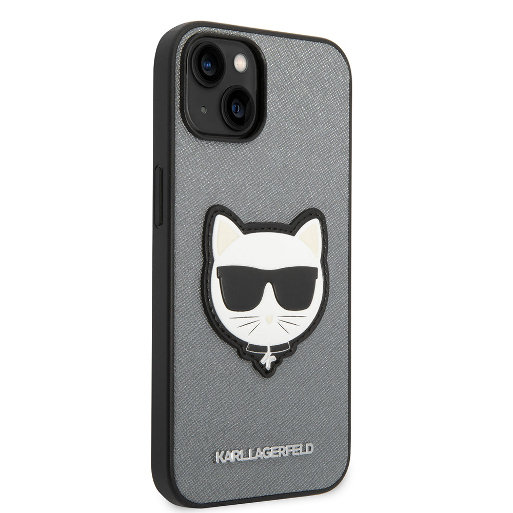 Husa pentru Apple iPhone 14, Karl Lagerfeld, Saffiano Choupette's Head, Argintie