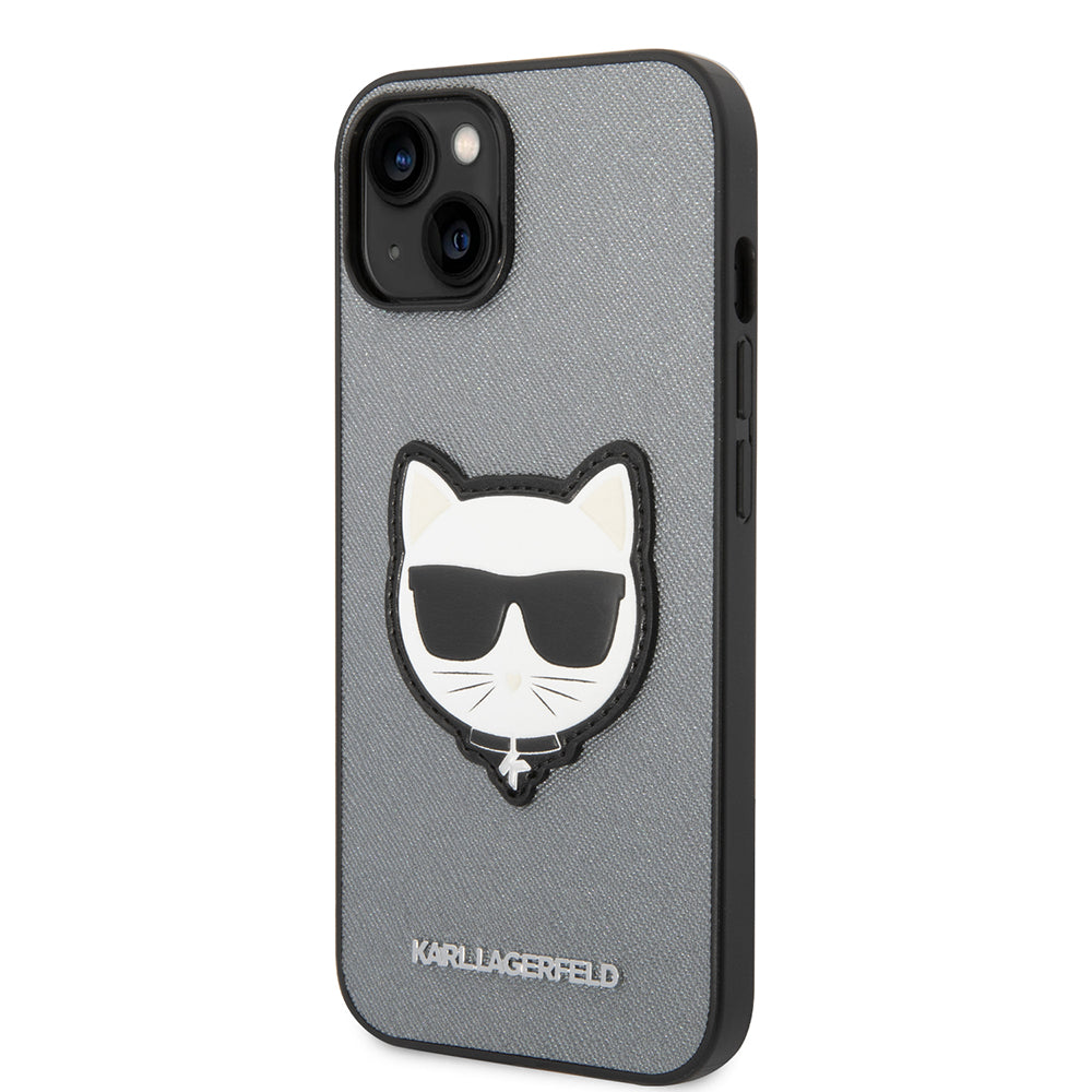 Husa pentru Apple iPhone 14, Karl Lagerfeld, Saffiano Choupette's Head, Argintie
