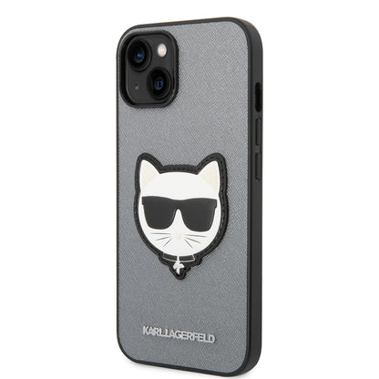 Husa pentru Apple iPhone 14, Karl Lagerfeld, Saffiano Choupette's Head, Argintie