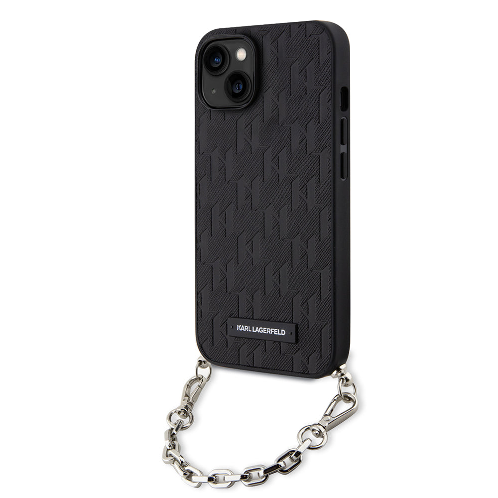 Husa pentru Apple iPhone 14, Karl Lagerfeld, Saffiano Monogram Chain, Neagra
