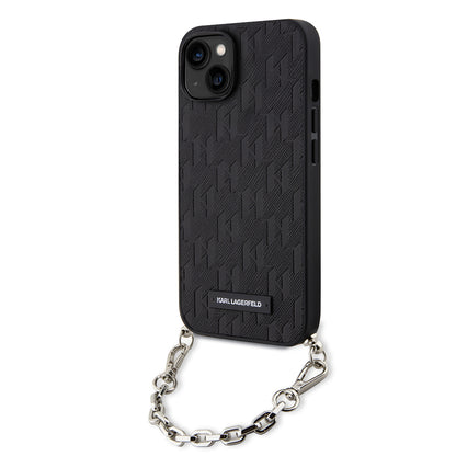 Husa pentru Apple iPhone 14, Karl Lagerfeld, Saffiano Monogram Chain, Neagra