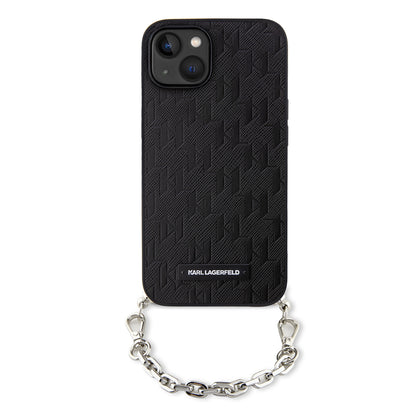 Husa pentru Apple iPhone 14, Karl Lagerfeld, Saffiano Monogram Chain, Neagra