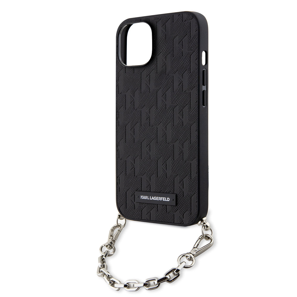 Husa pentru Apple iPhone 14, Karl Lagerfeld, Saffiano Monogram Chain, Neagra